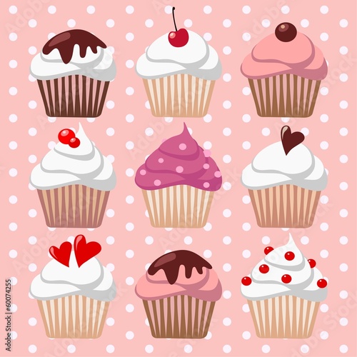 Set of various cupcakes  muffins  vector background