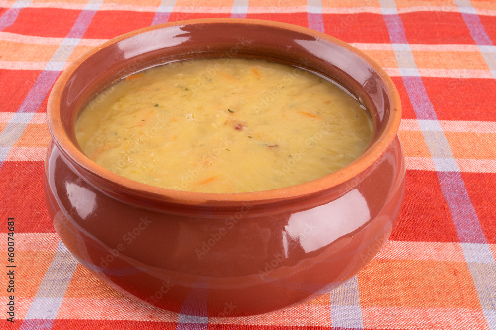 Traditional fresh pea soup in a bowl Traditional fresh pea soup in a bowl