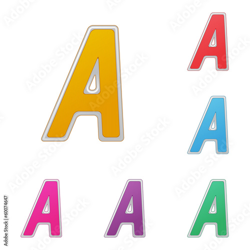 Letter A  set of colour variants  on a white background. Vector