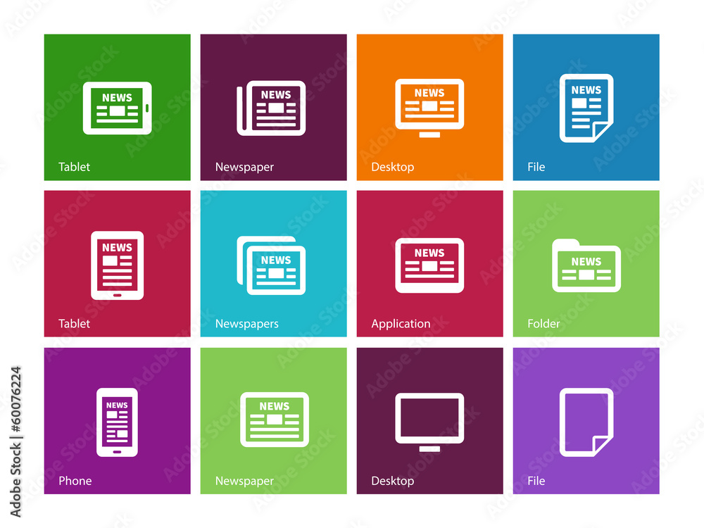 Newspaper icons on color background. Newspaper icons on color background.