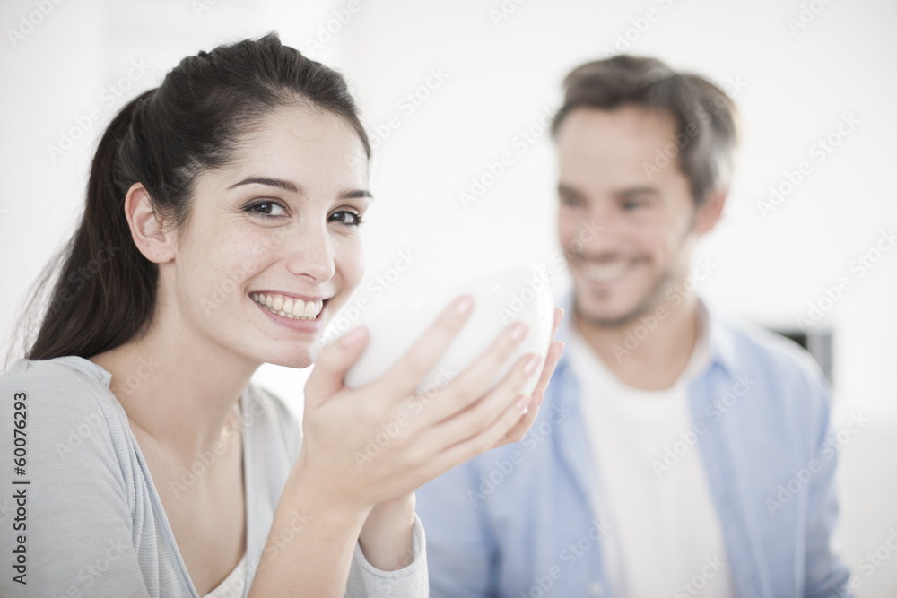 young couple at breakfast