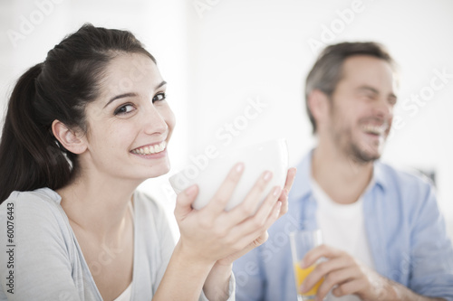 young couple at breakfast