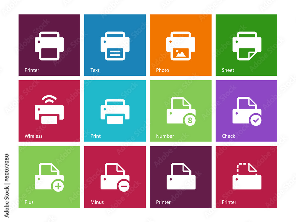 Printer icons on color background. Printer icons on color background.