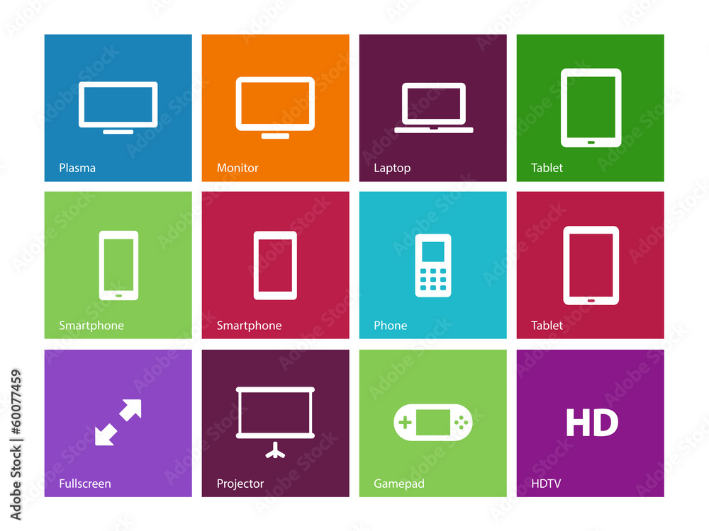 Screens icons on color background. Screens icons on color background.