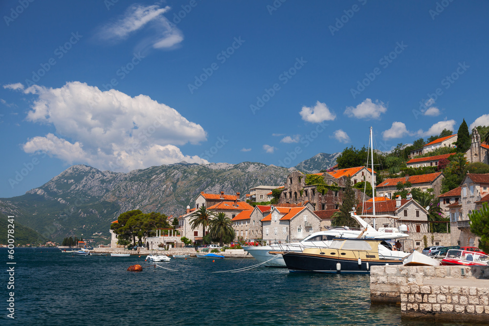 Embankment of Perast town, Bay of Kotor, Montenegro