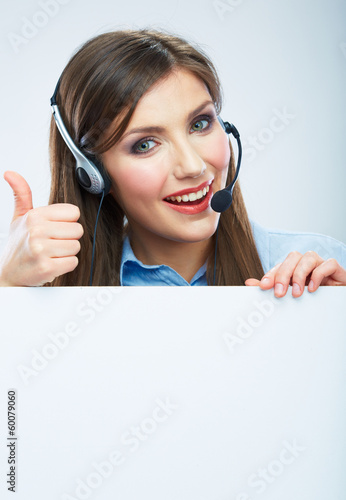 Portrait of woman customer service worker, call center smiling