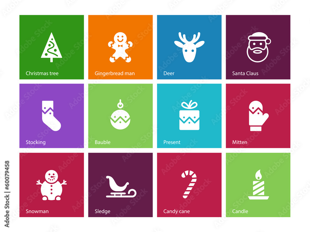 Christmas icons on color background. Christmas icons on color background.