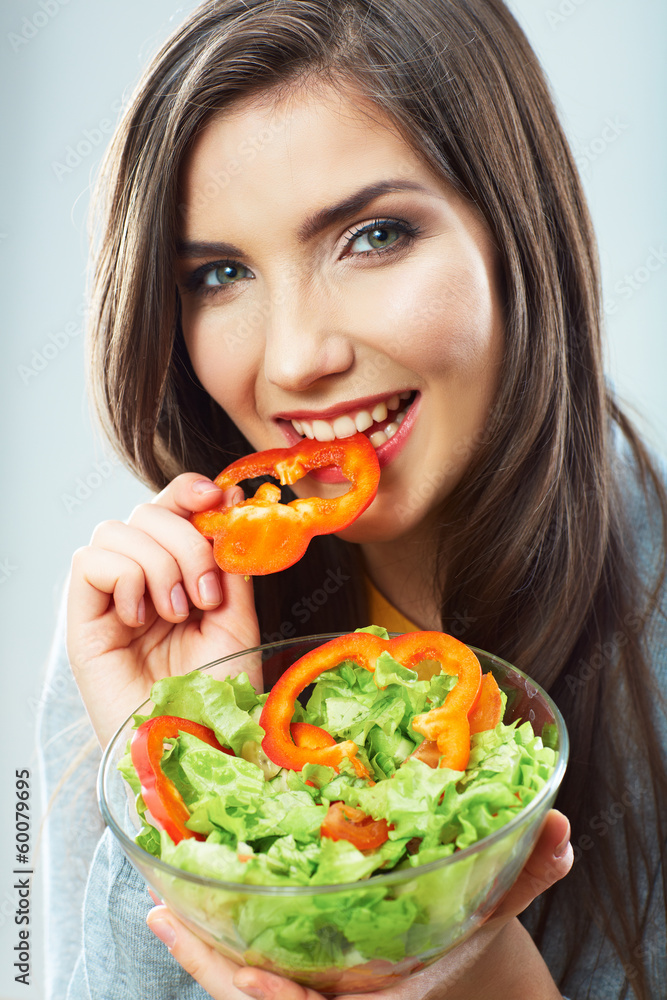 Diet woman isolated portrait. Close up female face. Diet woman isolated portrait. Close up female face.