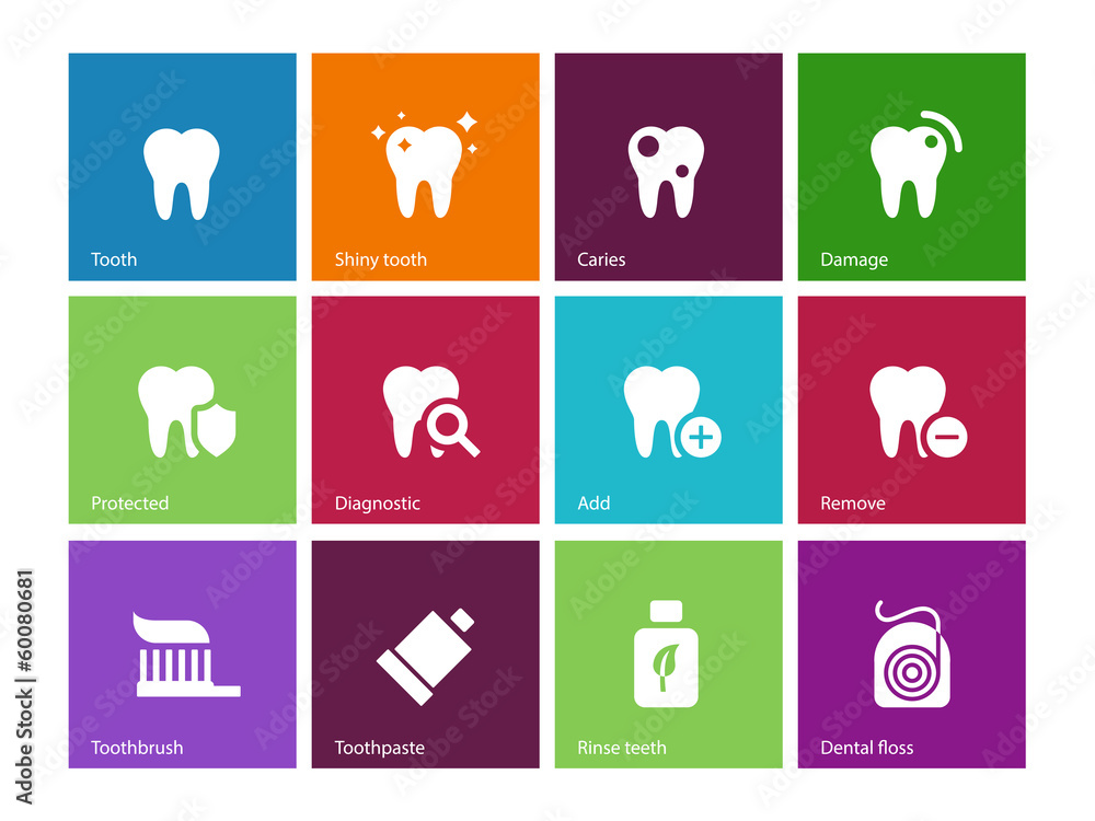 Tooth, teeth icons on color background. Tooth, teeth icons on color background.