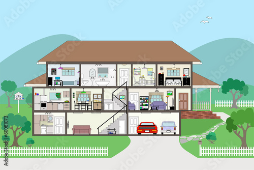 Large Modern House Interior Cutaway