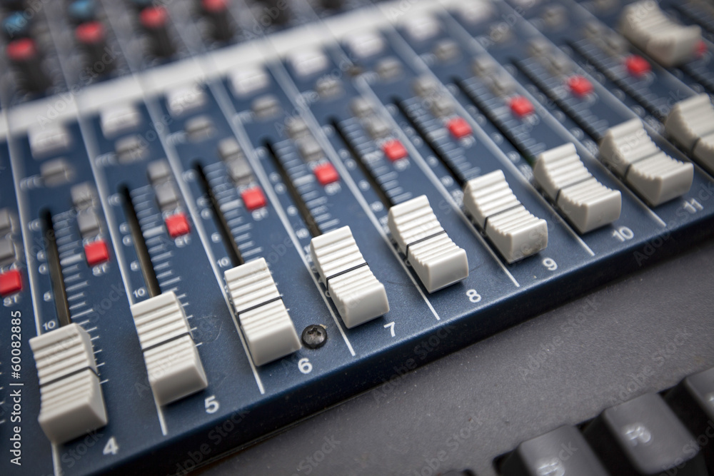 Close-up of sound mixing equipment in television studio