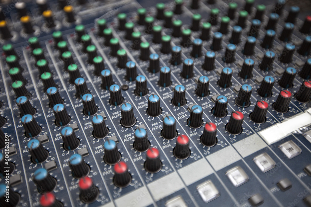 Fototapeta premium Close-up of sound recording equipment in studio