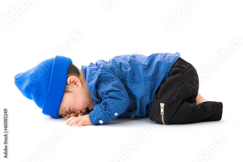 Asian baby boy lay down crying photo