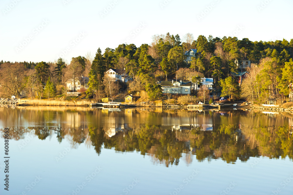 Tranquility landscape of Finland coastline early in the morning