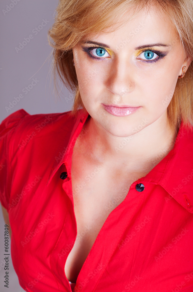 young beautiful woman with pink flower. studio portrait young beautiful woman with pink flower. studio portrait