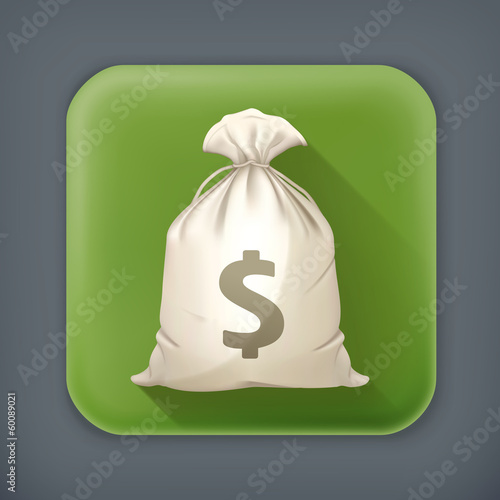 Money Bag, long shadow vector icon