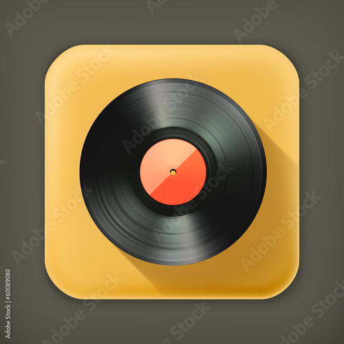 Vinyl record, long shadow vector icon