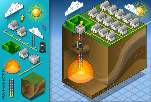 Isometric Pipe Vector Power Geothermal House City