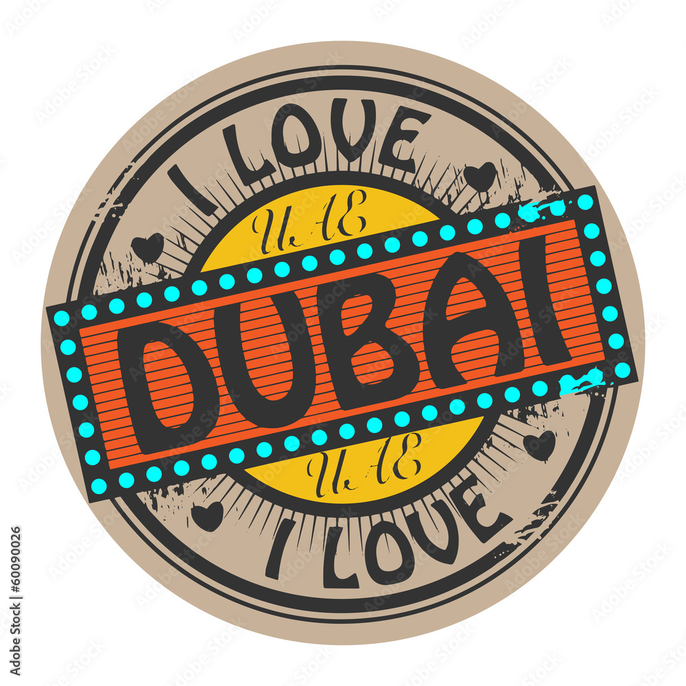 Obraz premium Grunge color stamp with text I Love Dubai inside