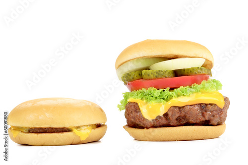 Tasty hamburger and cheeseburger.