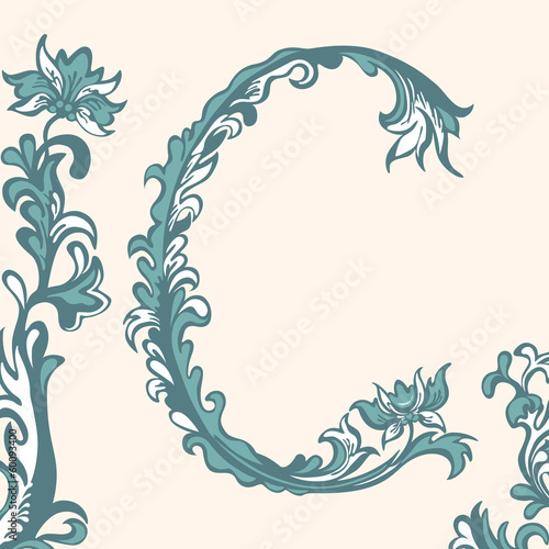 Initial letter C, floral pattern