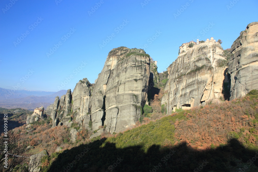 greek orthodox church and monastery on a pinnacle of rock in meteora	