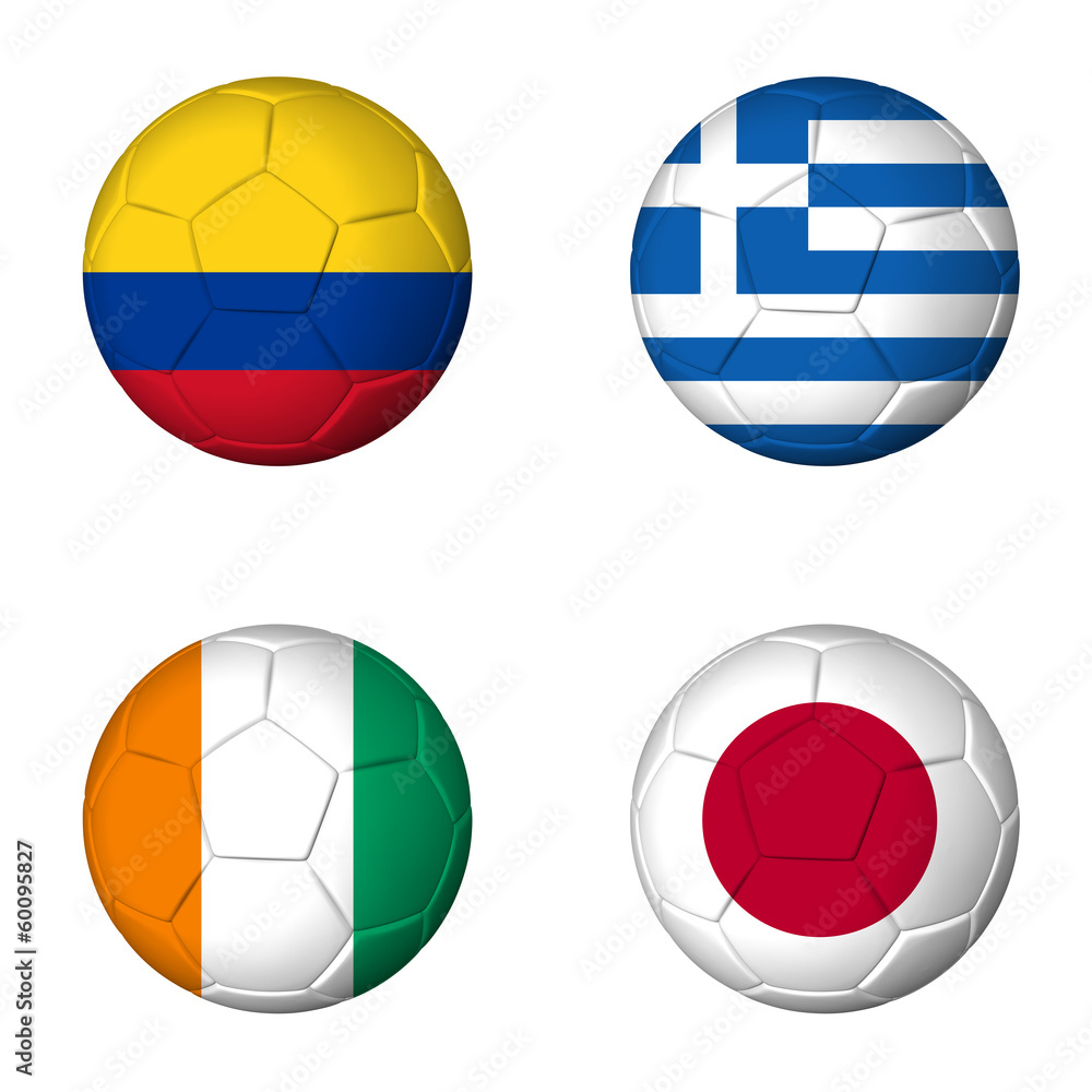 Soccer world cup 2014 group C flags on soccerballs Soccer world cup 2014 group C flags on soccerballs