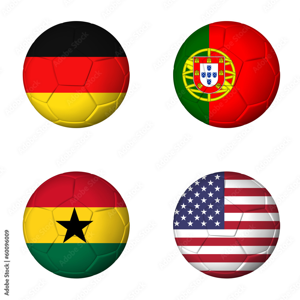 Obraz premium Soccer world cup 2014 group G flags on soccerballs