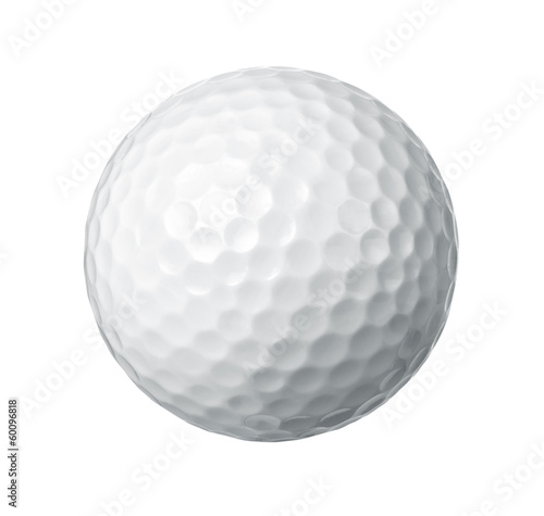 Foto Abschluss oben eines Golfballs getrennt auf weißem Hintergrund