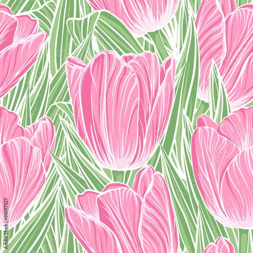 Seamless pattern with tulips