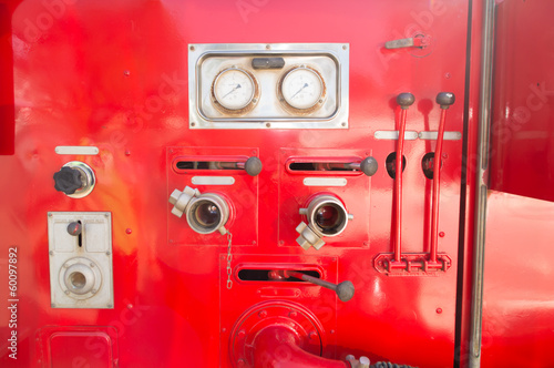 Control panel of water pressure on the the fire truck