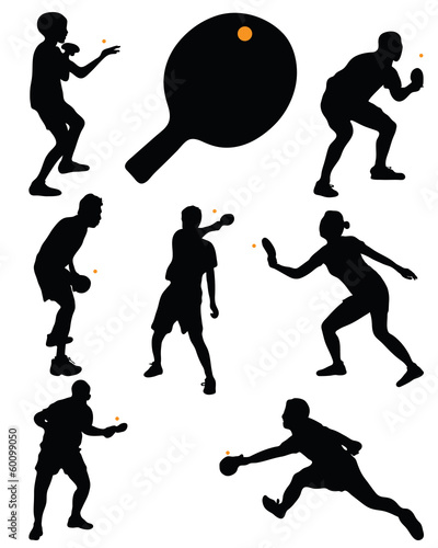 Black silhouettes of table tennis players, vector