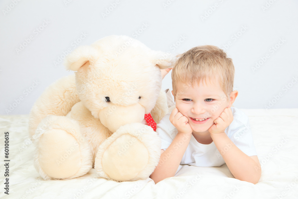 Portrait of little boy with teddy bear at home Portrait of little boy with teddy bear at home