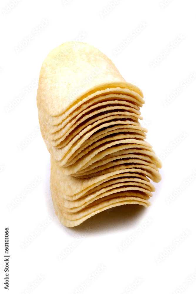 potato crisps (chips) on a white background potato crisps (chips) on a white background