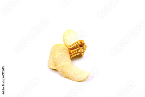 potato crisps (chips) on a white background