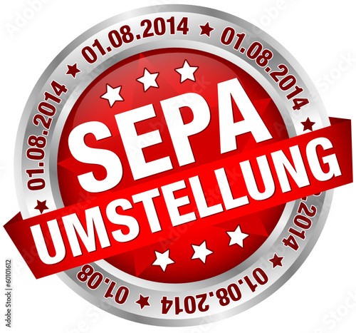 Button Banner "SEPA Umstellung" August rot/silber