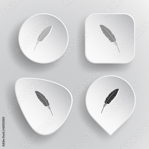 Feather. White flat vector buttons on gray background.