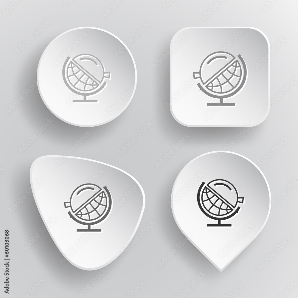 Globe and loupe. White flat vector buttons on gray background. Globe and loupe. White flat vector buttons on gray background.