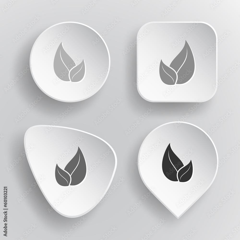 Leaf. White flat vector buttons on gray background. Leaf. White flat vector buttons on gray background.