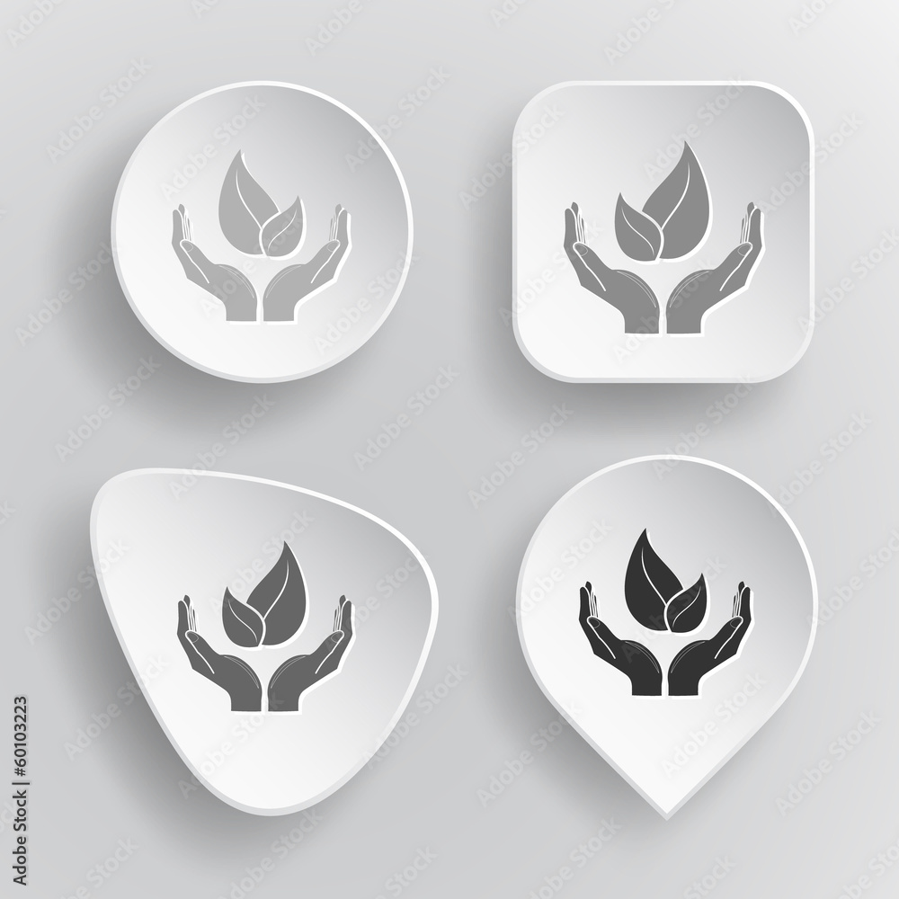 life in hands. White flat vector buttons on gray background. life in hands. White flat vector buttons on gray background.