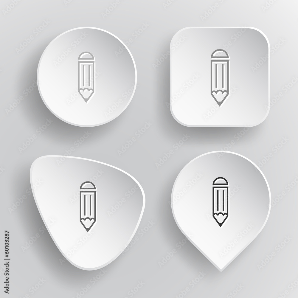 Pencil. White flat vector buttons on gray background. Pencil. White flat vector buttons on gray background.