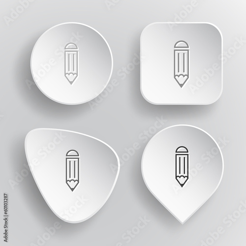 Pencil. White flat vector buttons on gray background.
