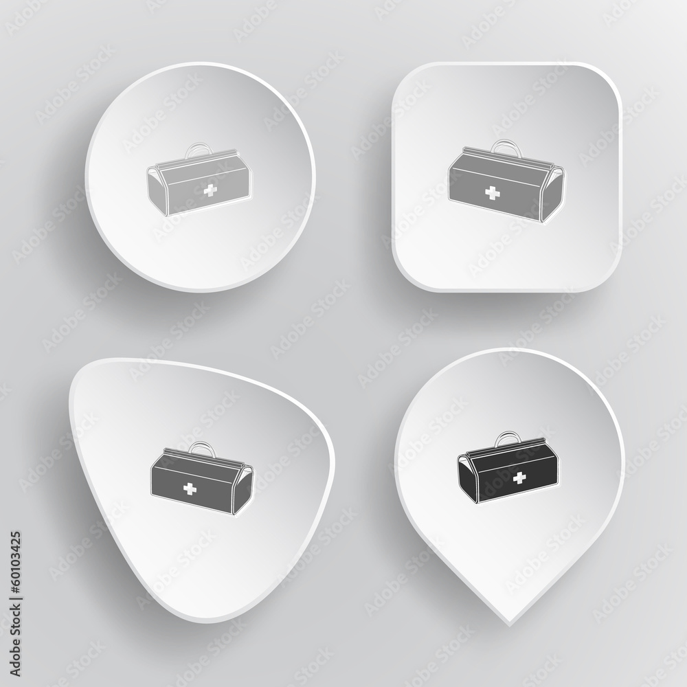 Medical suitcase. White flat vector buttons on gray background. Medical suitcase. White flat vector buttons on gray background.