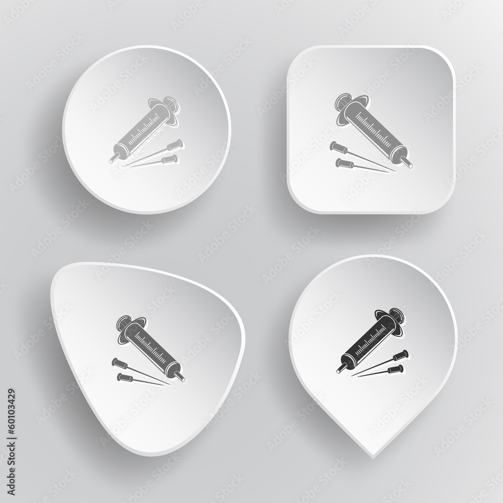 Syringe. White flat vector buttons on gray background. Syringe. White flat vector buttons on gray background.