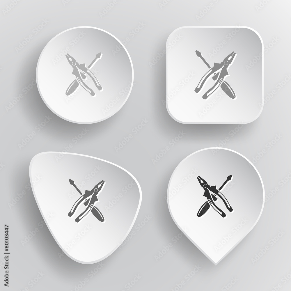 Screwdriver and combination pliers. White flat vector buttons on Screwdriver and combination pliers. White flat vector buttons on