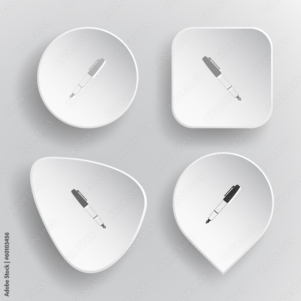 Ink pen and pencil. White flat vector buttons on gray background Ink pen and pencil. White flat vector buttons on gray background