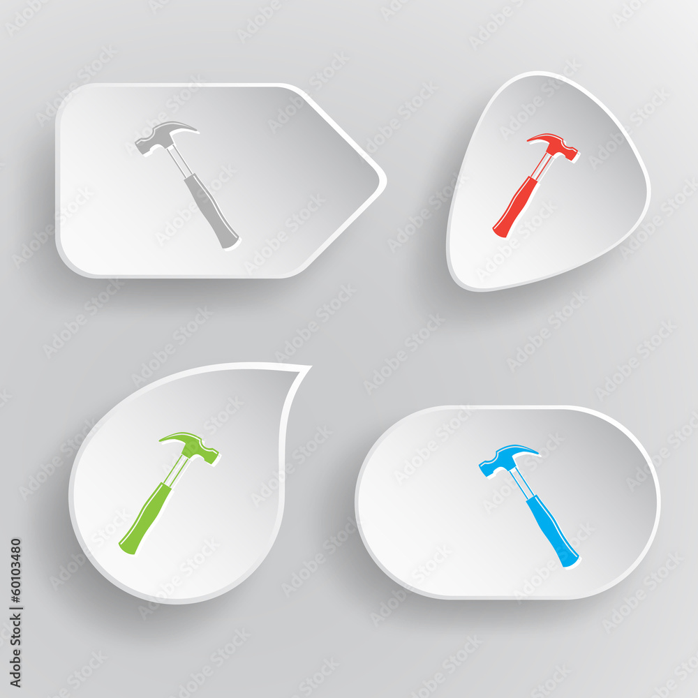 Hammer. White flat vector buttons on gray background. Hammer. White flat vector buttons on gray background.