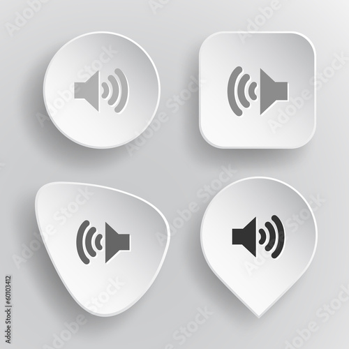 Speaker. White flat vector buttons on gray background.