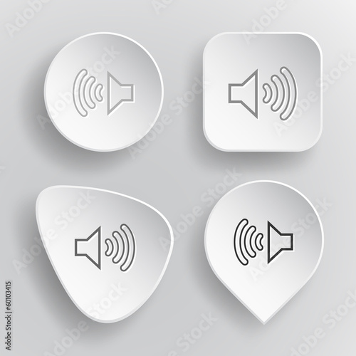 Loudspeaker. White flat vector buttons on gray background.
