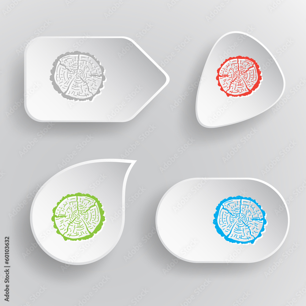 Cut of tree. White flat vector buttons on gray background. Cut of tree. White flat vector buttons on gray background.
